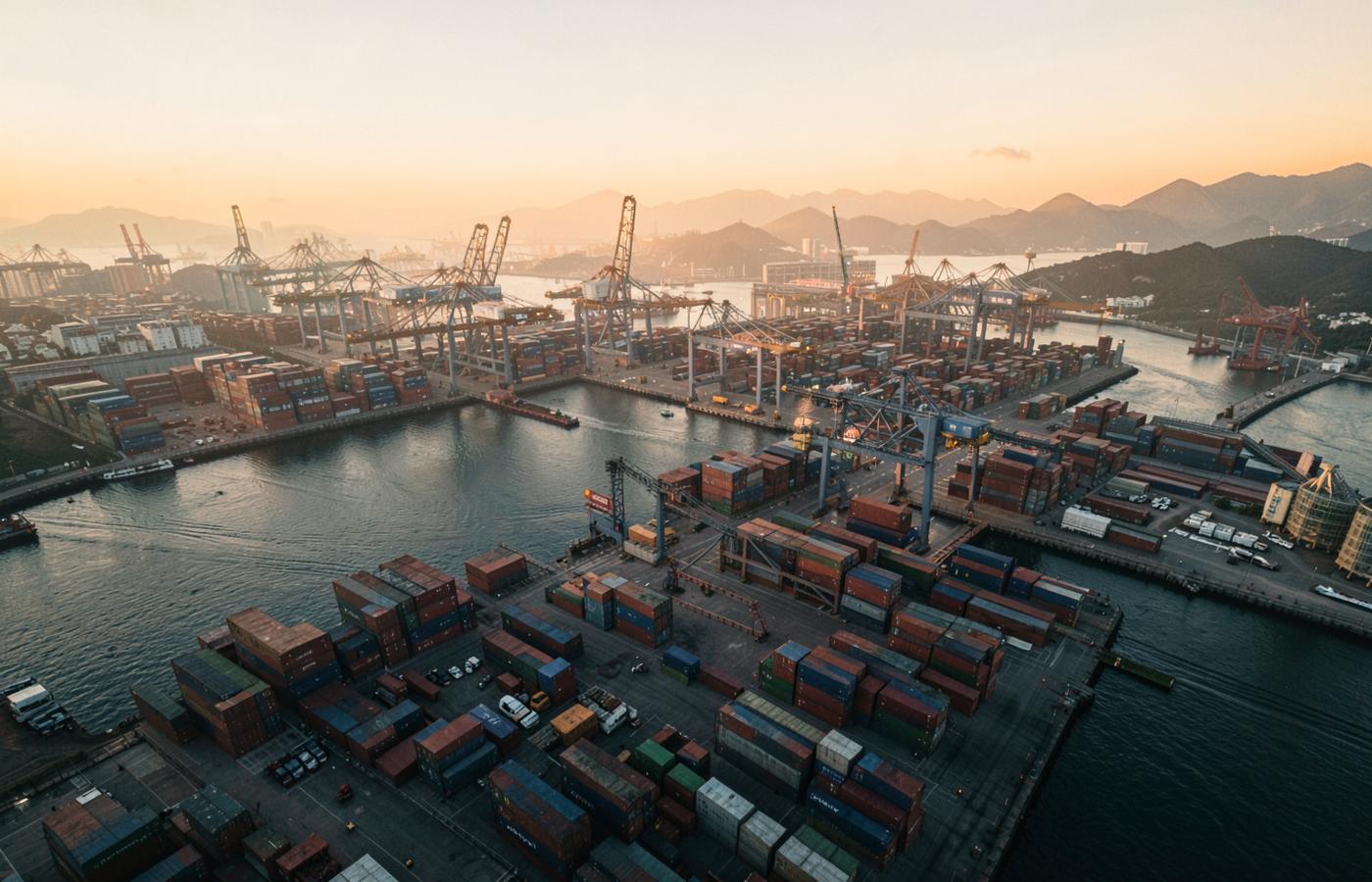 Container port at sunset
